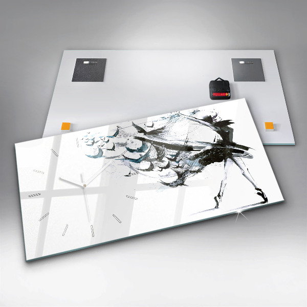 Horizontální hodiny na skle Žena tančící balet