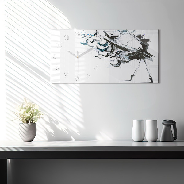 Horizontální hodiny na skle Žena tančící balet