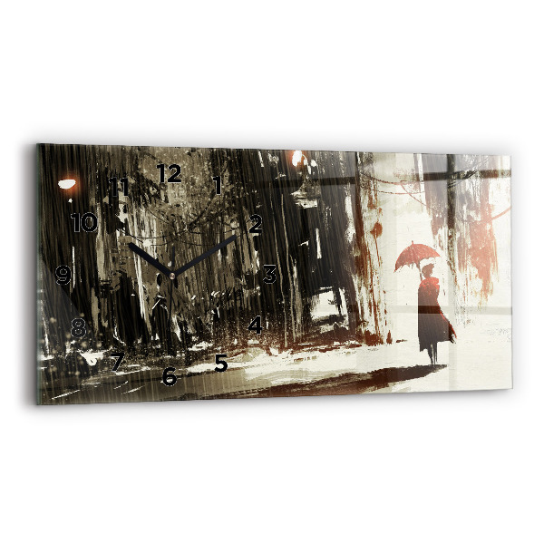 Horizontální hodiny na skle Žena v deštivé noci