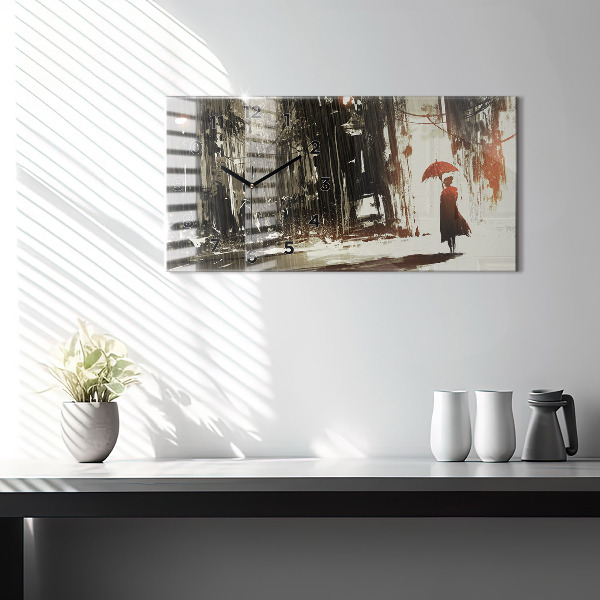 Horizontální hodiny na skle Žena v deštivé noci