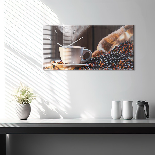 Horizontální hodiny na skle Šálek kávy