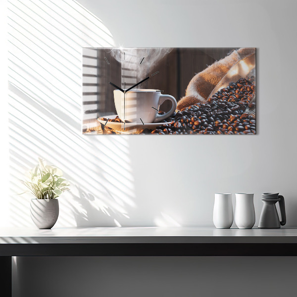 Horizontální hodiny na skle Šálek kávy