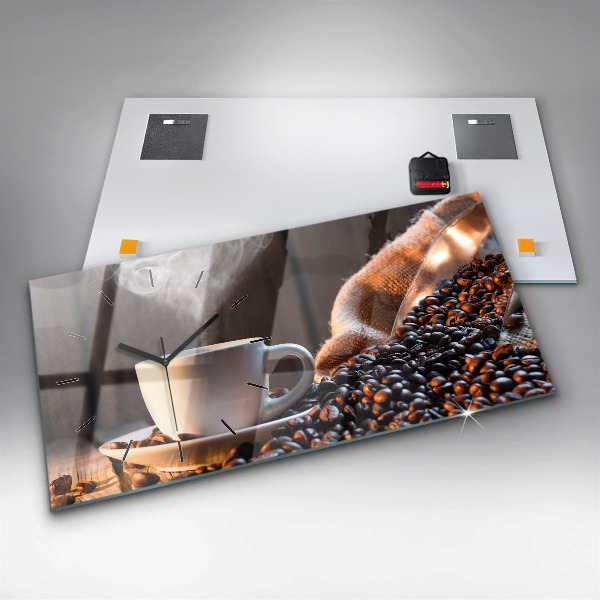 Horizontální hodiny na skle Šálek kávy