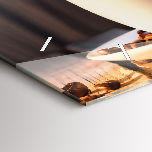 Horizontální hodiny na skle Šálek kávy