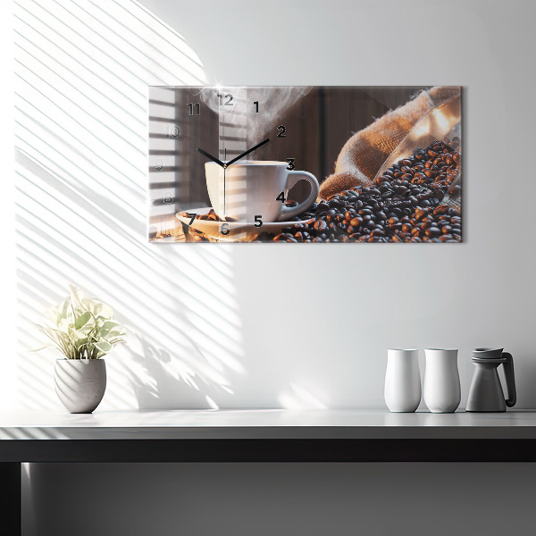 Horizontální hodiny na skle Šálek kávy