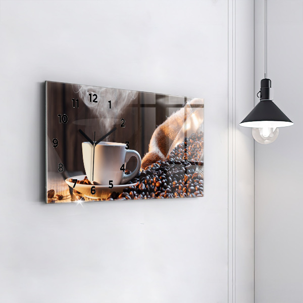 Horizontální hodiny na skle Šálek kávy