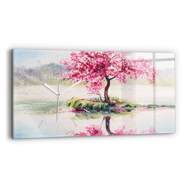 Horizontální hodiny na skle Mozaika stromu