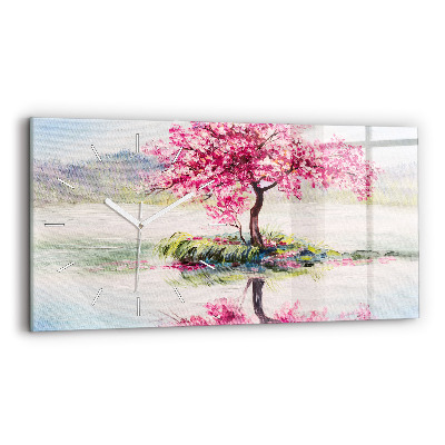 Horizontální hodiny na skle Mozaika stromu