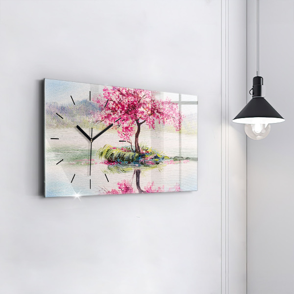 Horizontální hodiny na skle Mozaika stromu