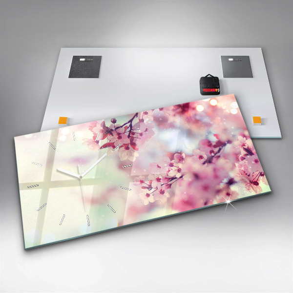 Horizontální hodiny na skle Květiny jaro