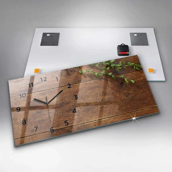 Horizontální hodiny na skle Rustikální dřevo