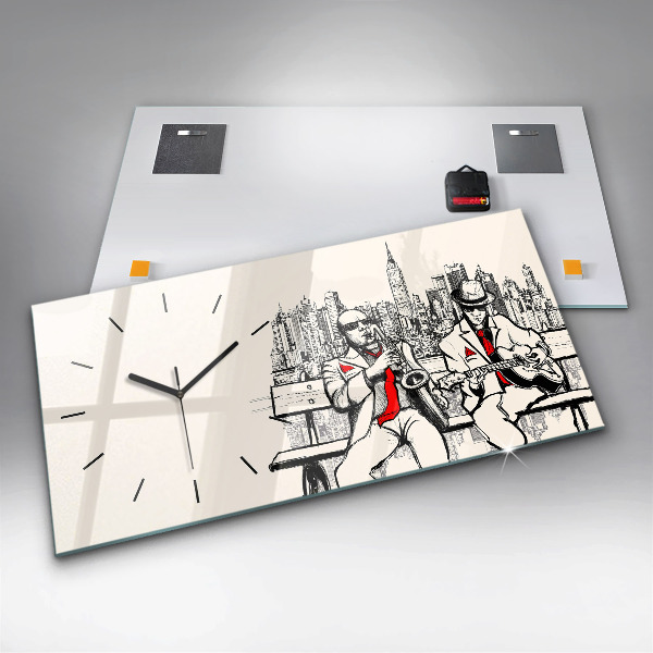 Horizontální hodiny na skle Jazz v New Yorku