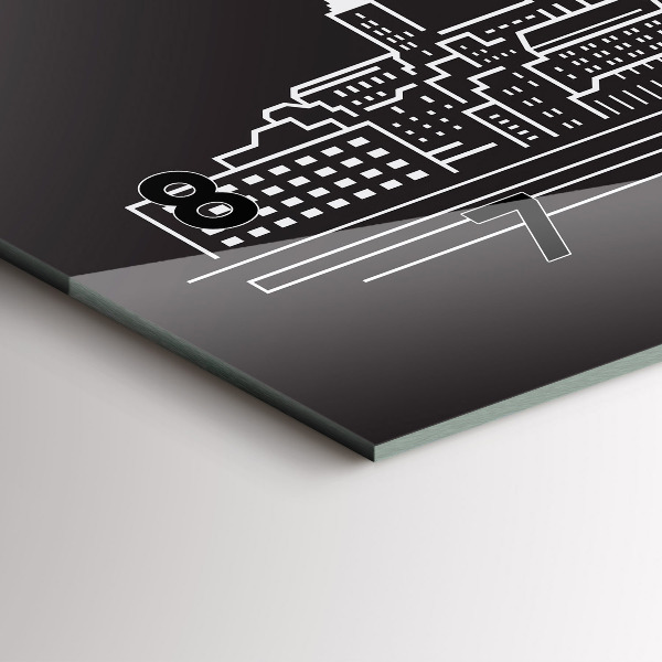 Horizontální hodiny na skle Kresba města Ostravy