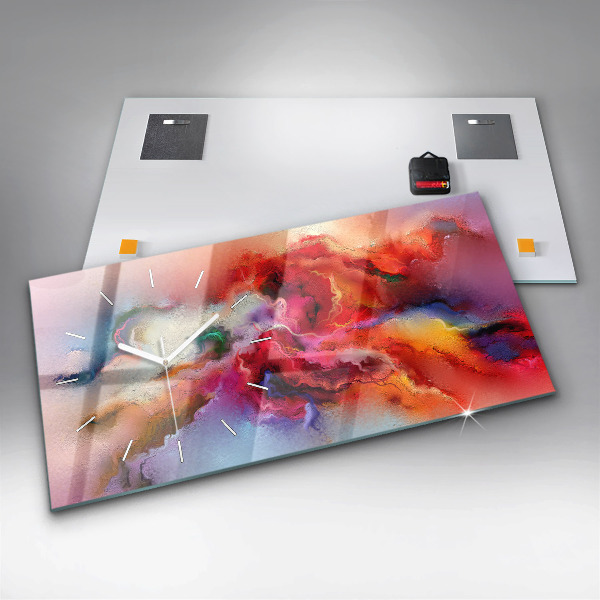 Horizontální hodiny na skle Rozlitá barva