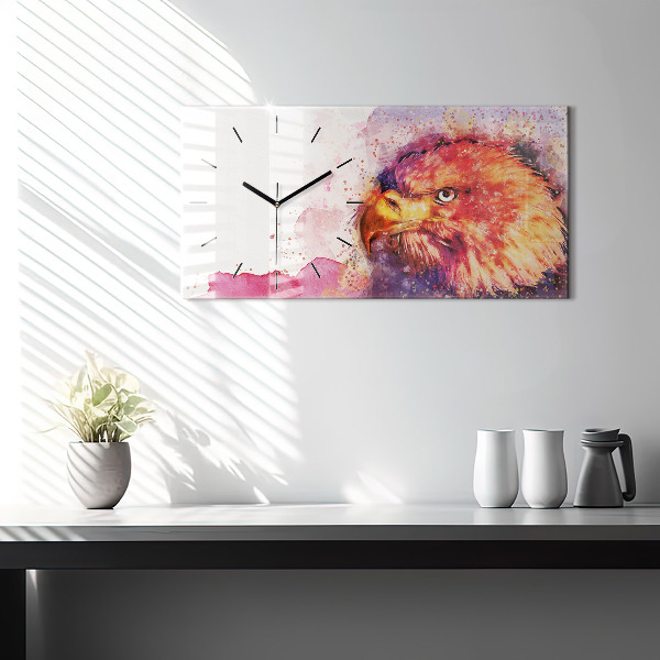 Horizontální skleněné hodiny na stěnu Akvarel na pozadí orla