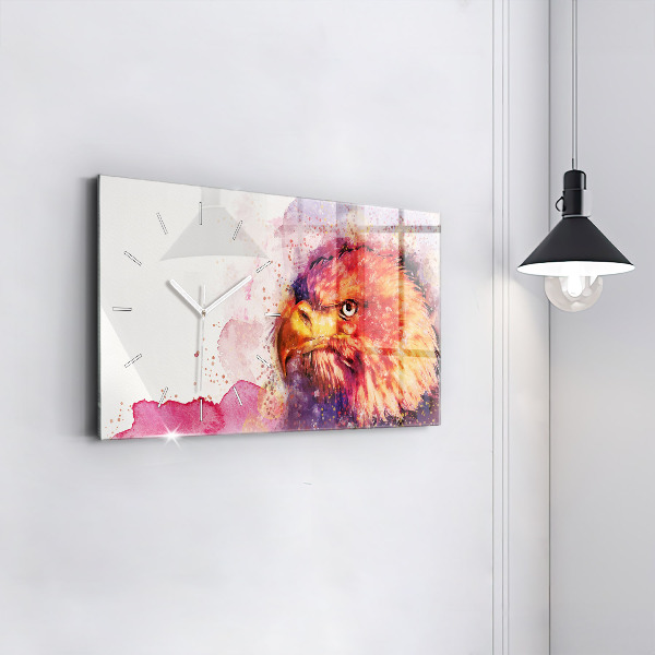 Horizontální skleněné hodiny na stěnu Akvarel na pozadí orla