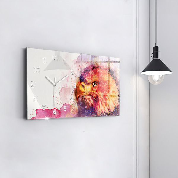 Horizontální skleněné hodiny na stěnu Akvarel na pozadí orla