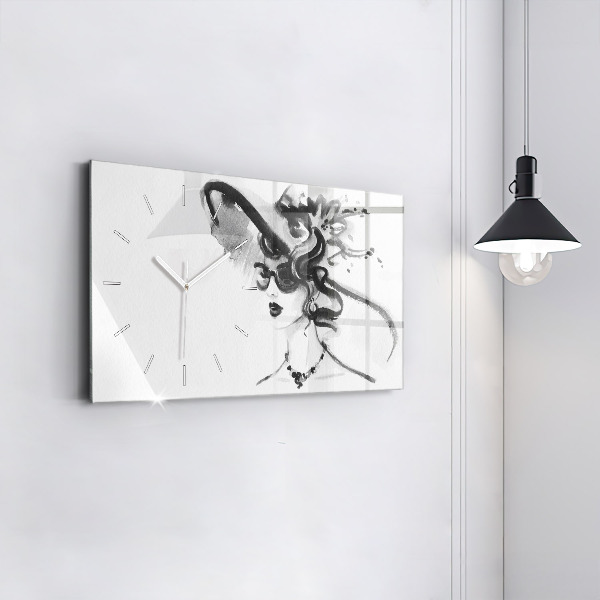 Horizontální skleněné hodiny na stěnu Módní žena
