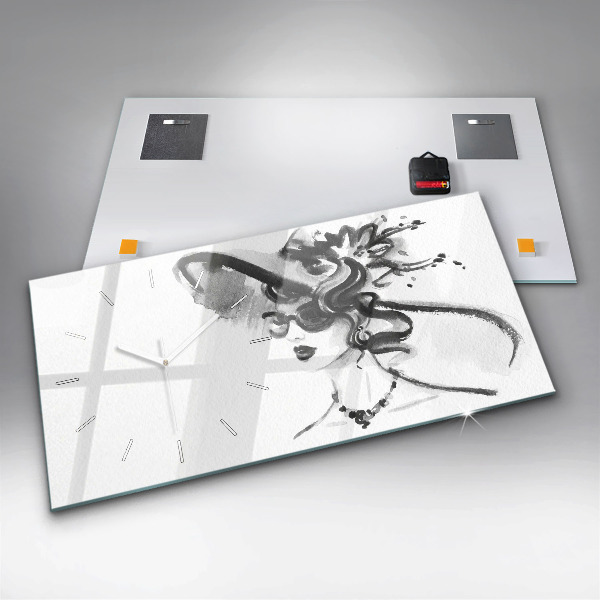 Horizontální skleněné hodiny na stěnu Módní žena