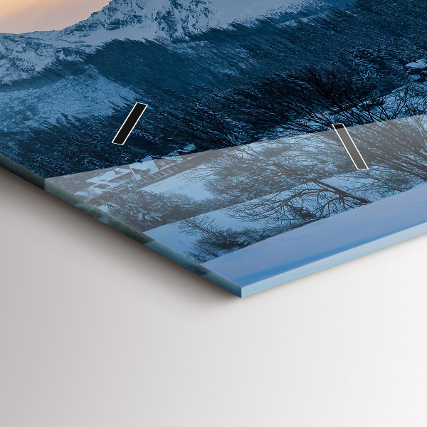 Horizontální skleněné hodiny na stěnu Horská krajina