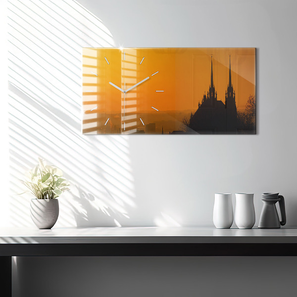 Horizontální skleněné hodiny na stěnu Pohled na brněnskou katedrálu