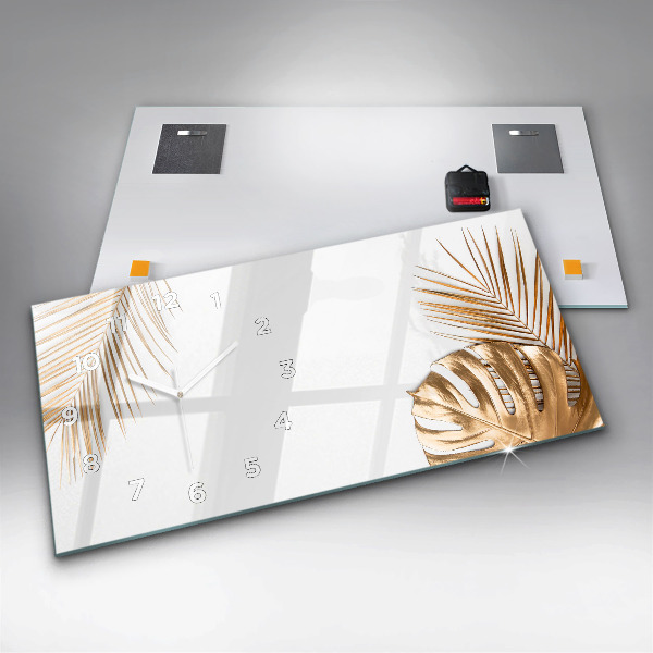 Horizontální skleněné hodiny na stěnu Tropické listy