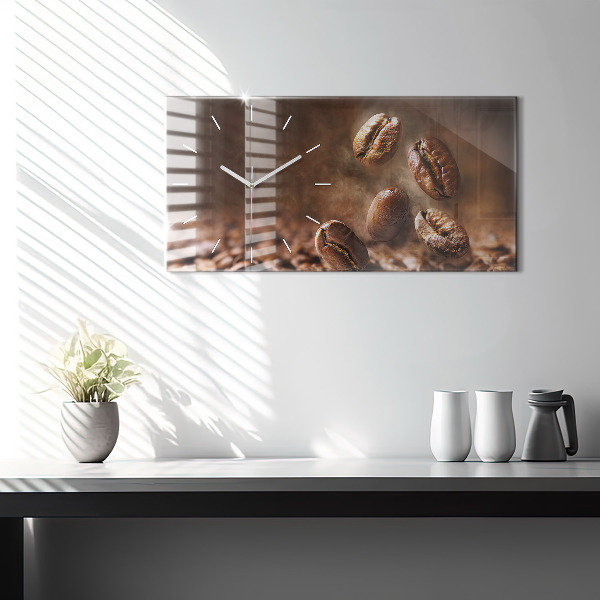Horizontální skleněné hodiny na stěnu Kávová zrna