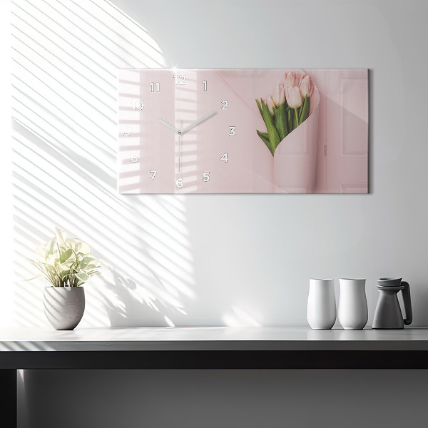 Horizontální skleněné hodiny na stěnu Kytice květin