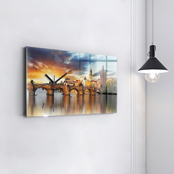 Horizontální skleněné hodiny na stěnu Panorama nad řekou