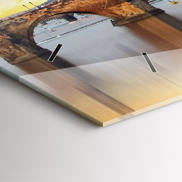 Horizontální skleněné hodiny na stěnu Panorama nad řekou