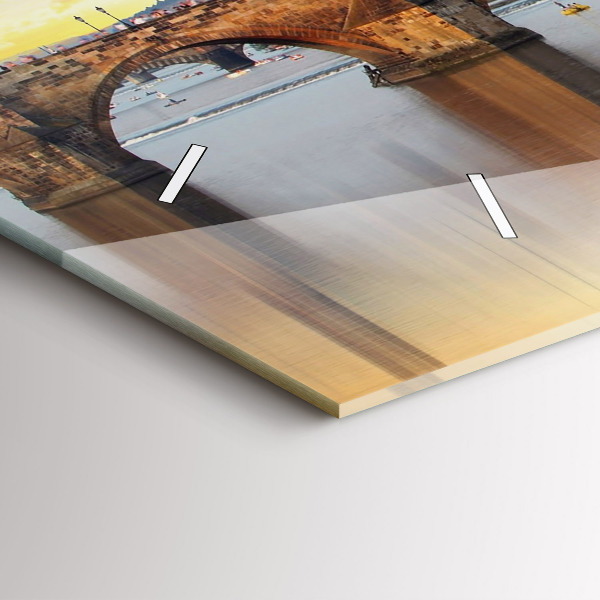 Horizontální skleněné hodiny na stěnu Panorama nad řekou