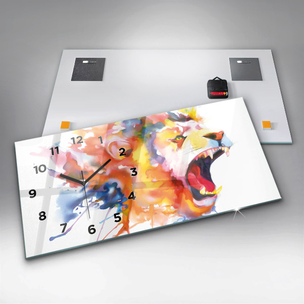 Horizontální skleněné hodiny na stěnu Lev akvarel
