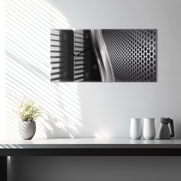 Horizontální skleněné hodiny na stěnu Black metalová abstrakce