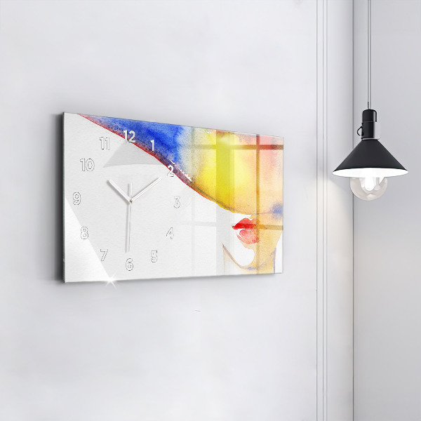 Horizontální skleněné hodiny na stěnu Žena s kloboukem