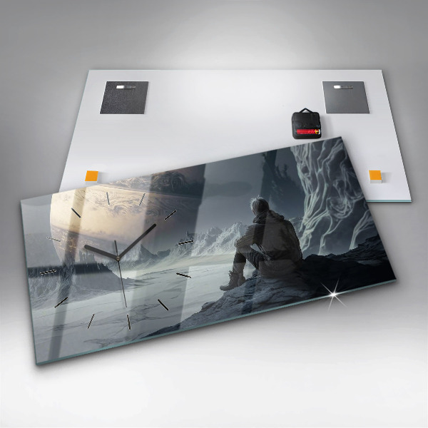 Horizontální skleněné hodiny na stěnu Muž Planeta vesmíru