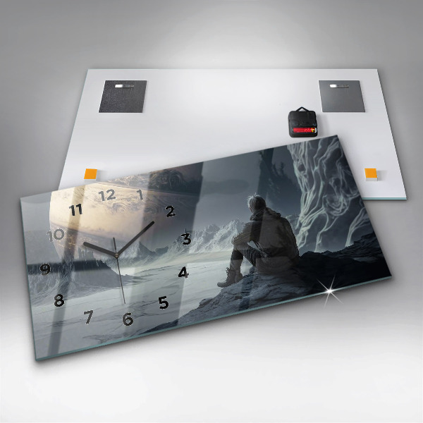 Horizontální skleněné hodiny na stěnu Muž Planeta vesmíru