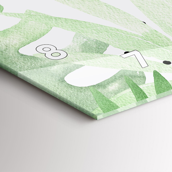 Horizontální skleněné hodiny na stěnu Zelené listy