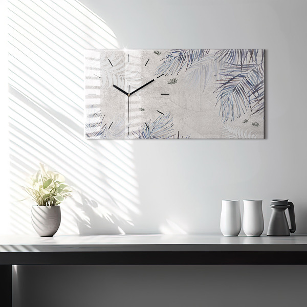 Horizontální skleněné hodiny na stěnu Palmový list