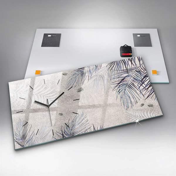 Horizontální skleněné hodiny na stěnu Palmový list