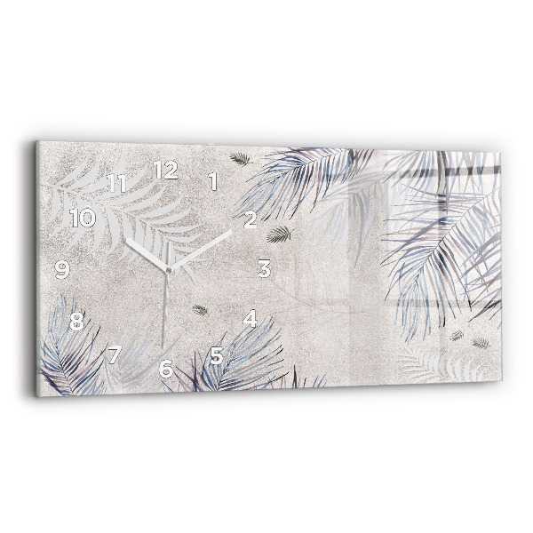 Horizontální skleněné hodiny na stěnu Palmový list