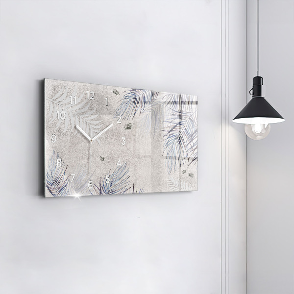 Horizontální skleněné hodiny na stěnu Palmový list