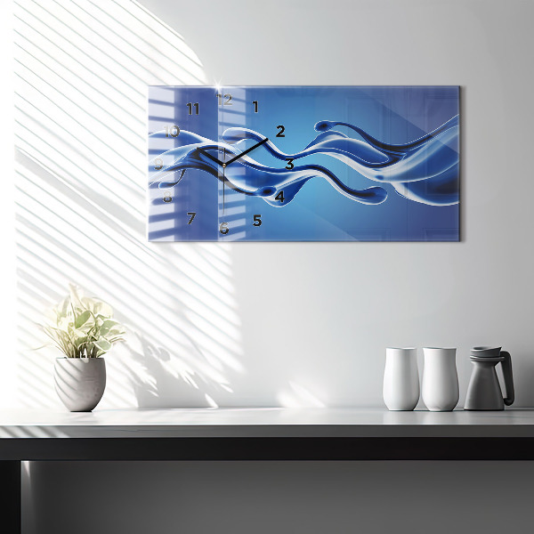 Horizontální skleněné hodiny na stěnu Tekutá abstrakce