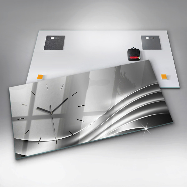 Horizontální skleněné hodiny na stěnu Stříbrná abstrakce