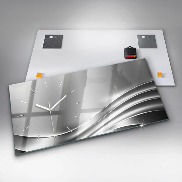 Horizontální skleněné hodiny na stěnu Stříbrná abstrakce