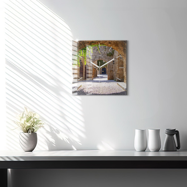 Skleněné hodiny čtvercové Malebná ulice na Rhodosu