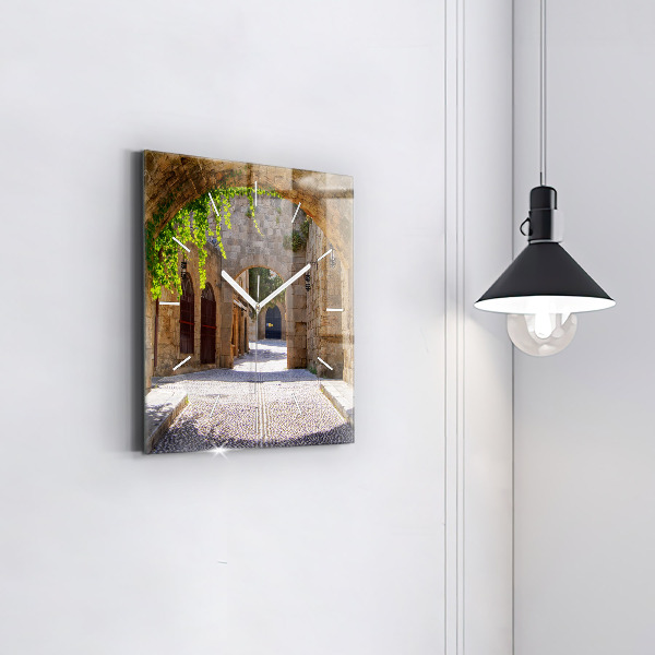 Skleněné hodiny čtvercové Malebná ulice na Rhodosu