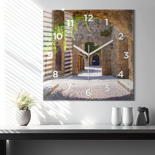 Skleněné hodiny čtvercové Malebná ulice na Rhodosu
