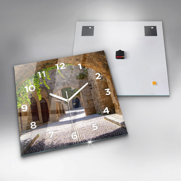 Skleněné hodiny čtvercové Malebná ulice na Rhodosu