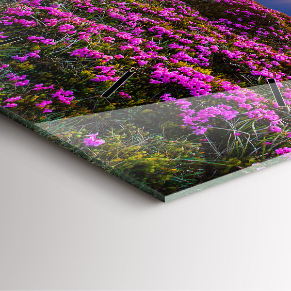 Skleněné hodiny čtvercové Východ slunce a květiny