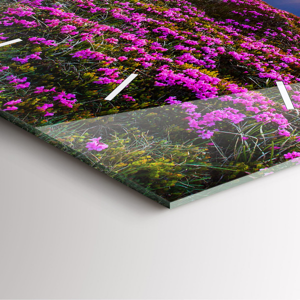 Skleněné hodiny čtvercové Východ slunce a květiny